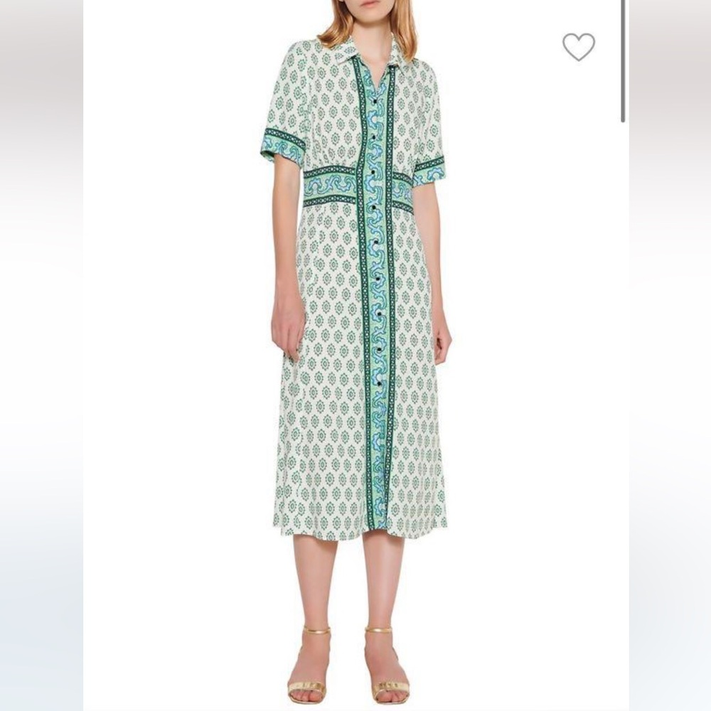 Sandro Green & White Printed Shirt Dress